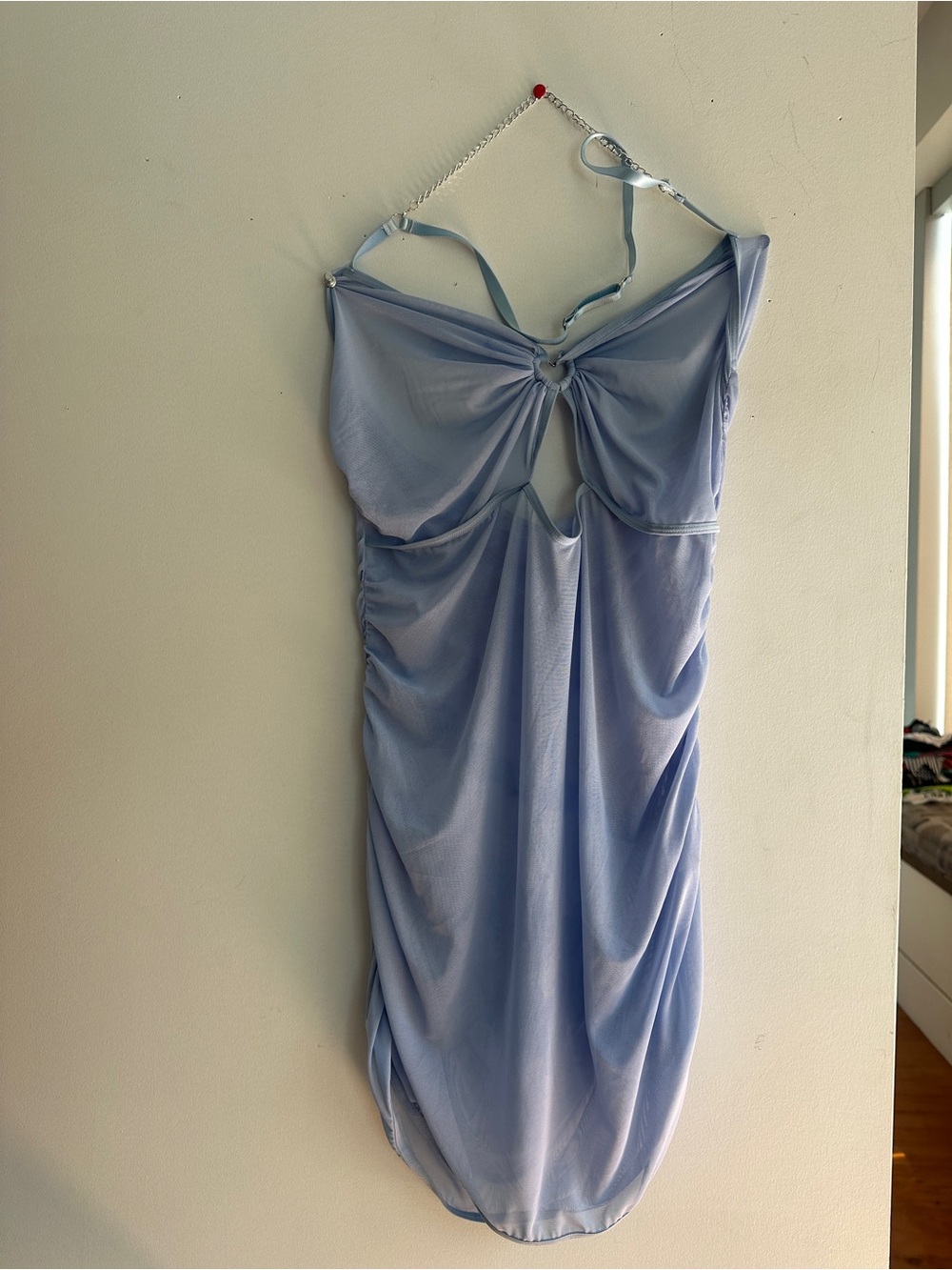 Sheer Heart Cutout Chemise Slip Dress - Light Blue